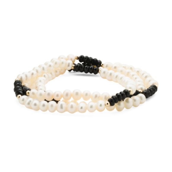 Set of 3 14kt Gold Black Spinel And Pearl Bracelets fromGEORG K - Picture 6 of 7